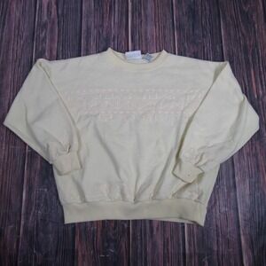 Vintage Alison Craig Sweatshirt Womens Large Yellow Cream Crewneck Textured 80s